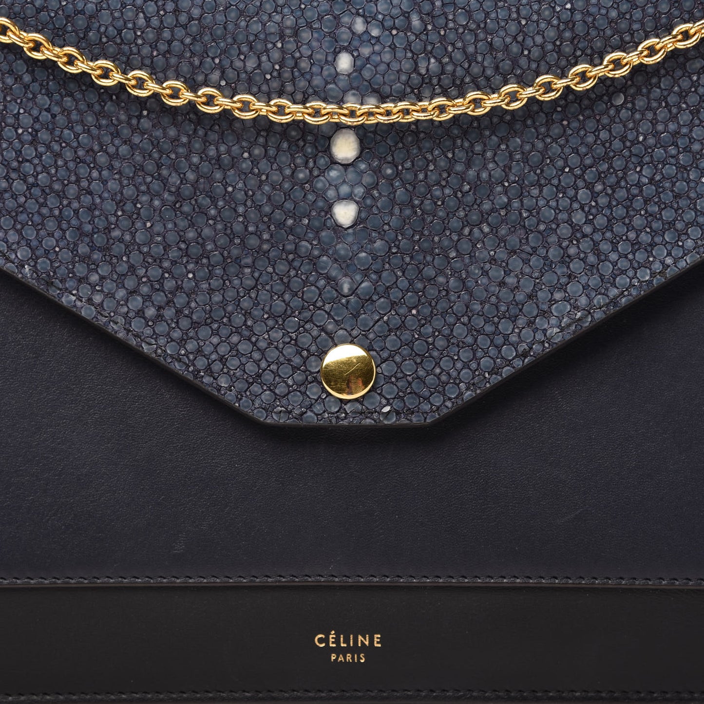 Stingray Calfskin Clutch on a Chain Navy