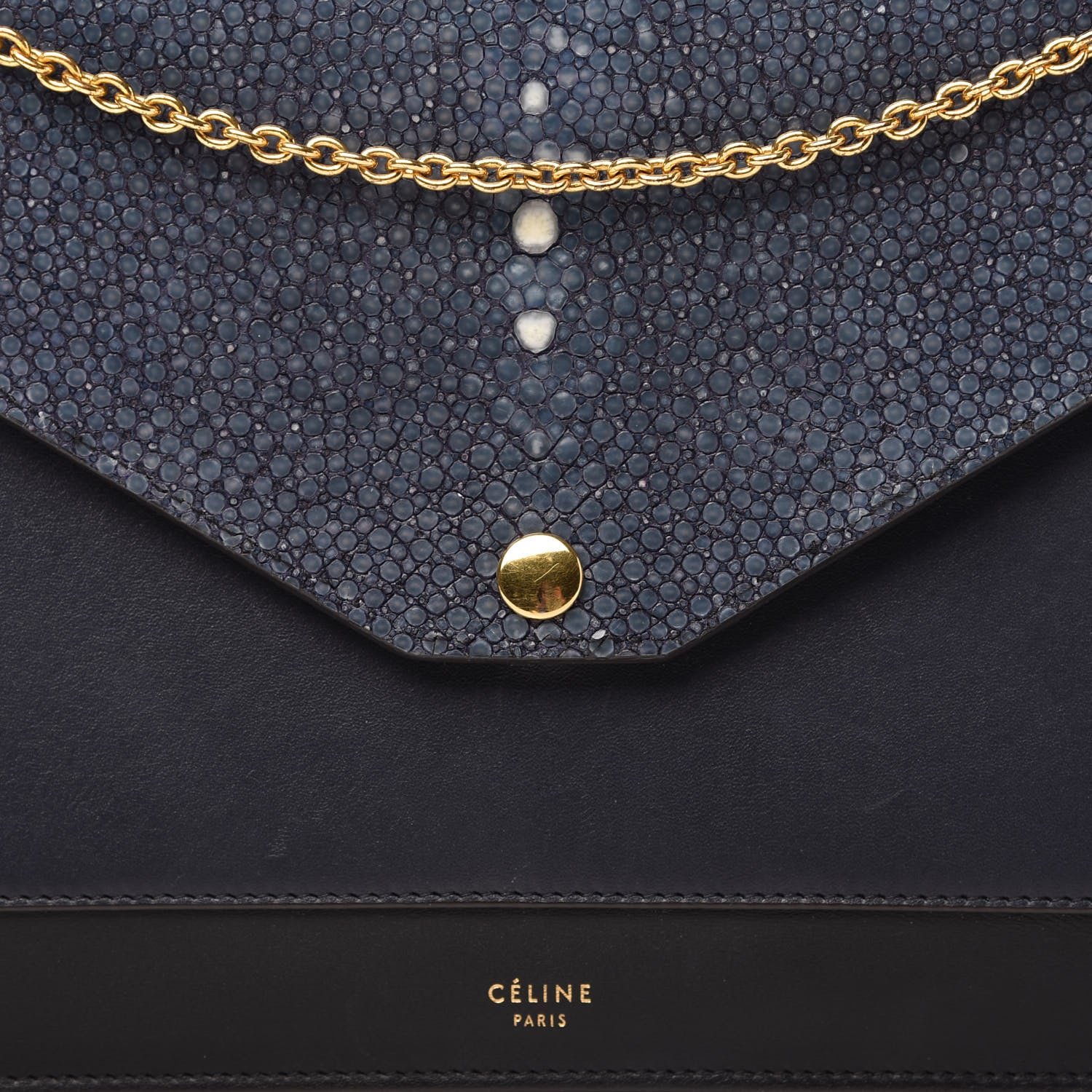Celine Stingray Calfskin Clutch on a Chain Navy 8 of 9