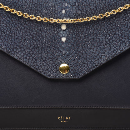 Celine Stingray Calfskin Clutch on a Chain Navy 8 of 9
