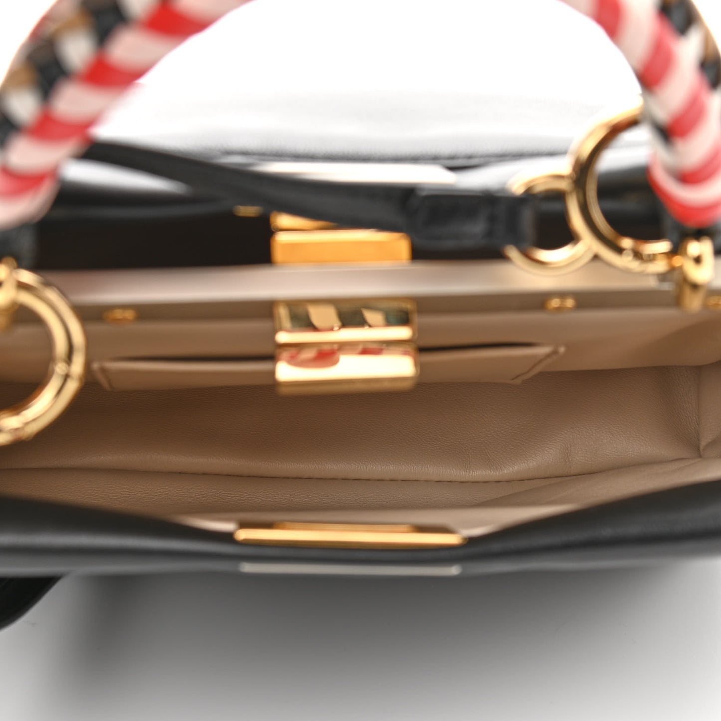Nappa Vitello Century Woven Handle Mini Peekaboo Iconic Satchel Black Confetto Multicolor