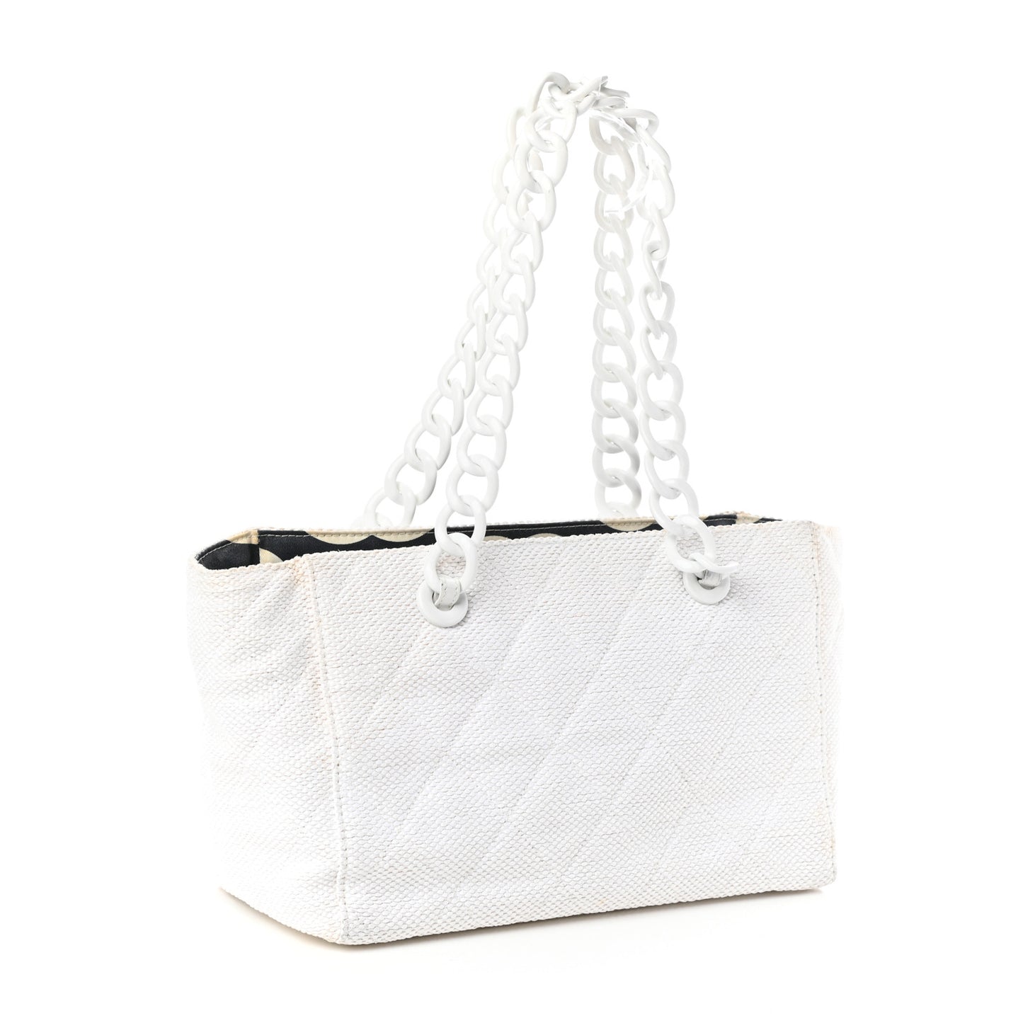 Woven Canvas Bekko Chain Tote White