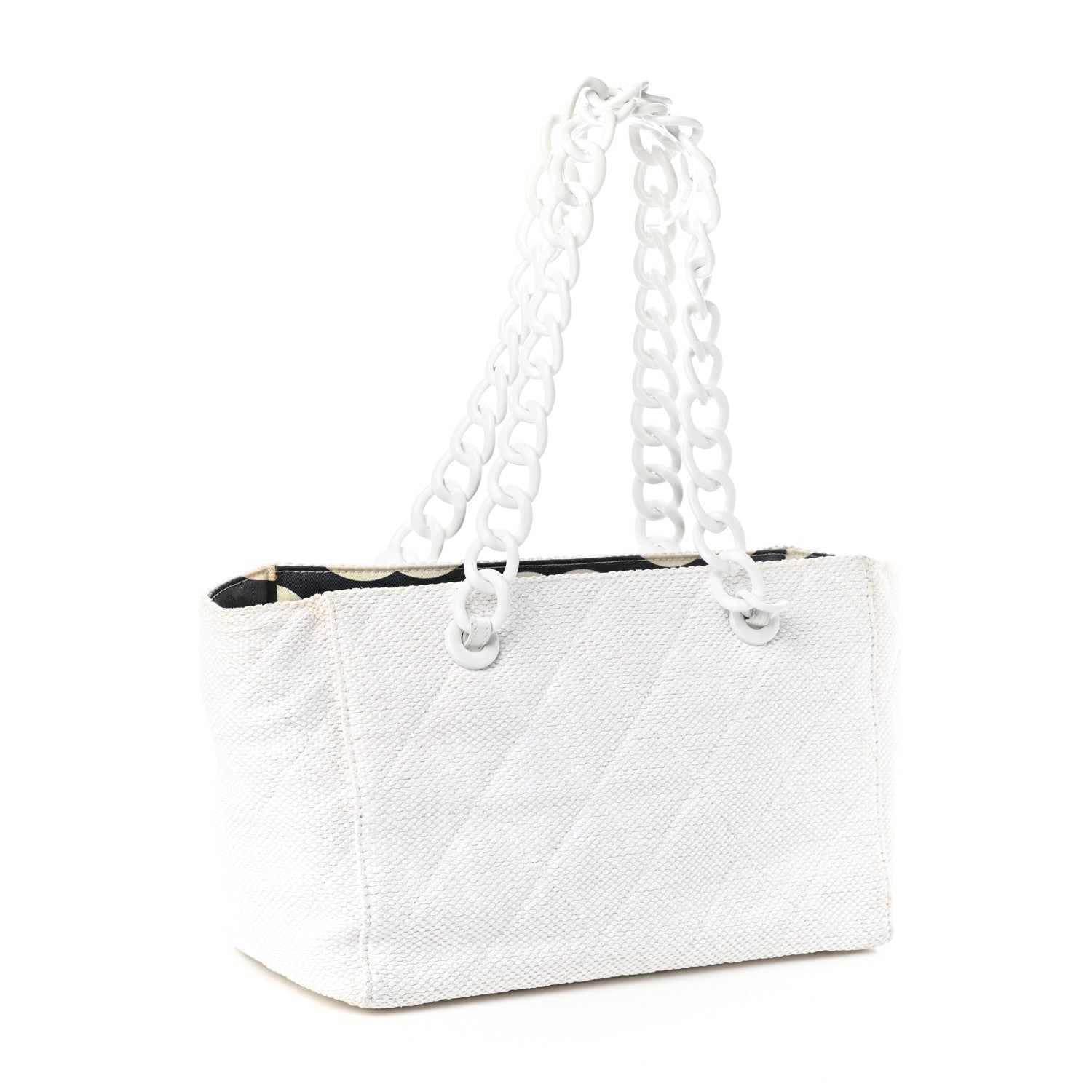 Chanel Woven Canvas Bekko Chain Tote White 3 of 10