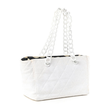 Chanel Woven Canvas Bekko Chain Tote White 3 of 10