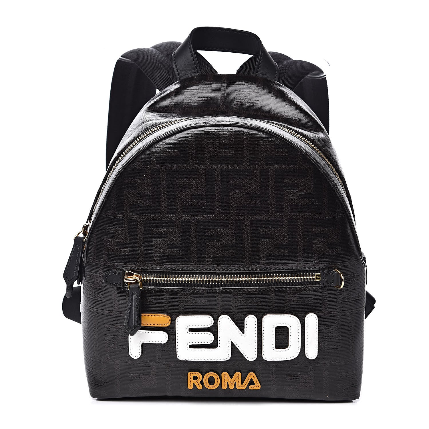 Fendi X FILA Glazed Fabric Vitello Century FF 1974 Mania Mini Backpack Black White 1 of 10