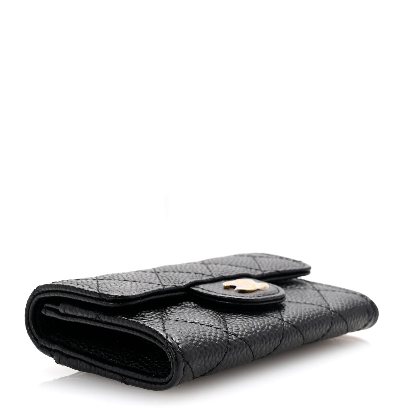 Caviar Quilted Flap Card Holder Wallet Black
