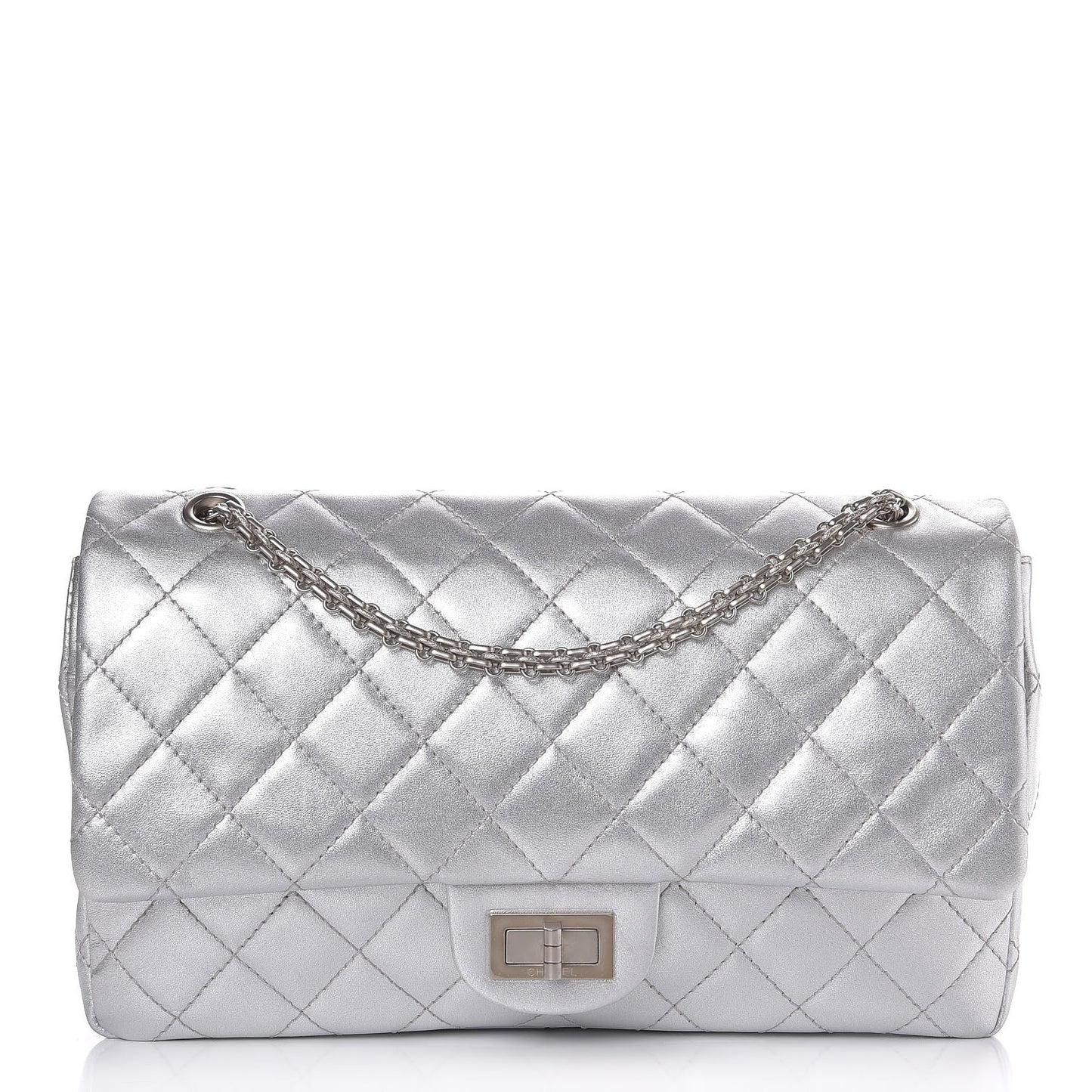 Metallic Lambskin Quilted 2.55 Reissue 227 Flap Silver