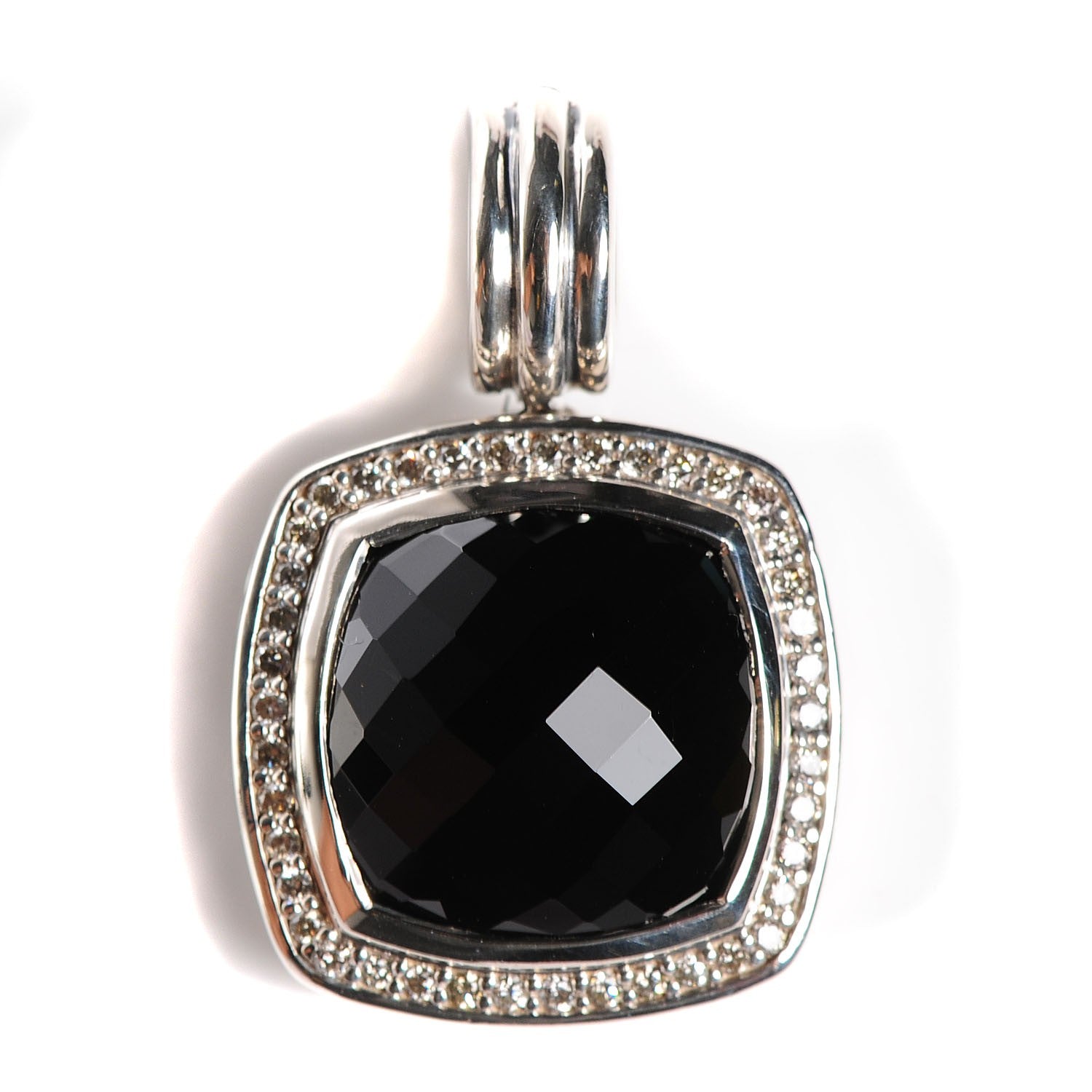 David Yurman Sterling Silver Pave Diamond 14mm Black Onyx Albion Enhancer Pendant 7 of 12