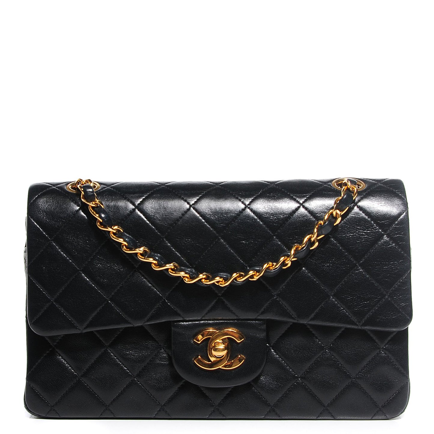 Lambskin Quilted Small Double Flap Black