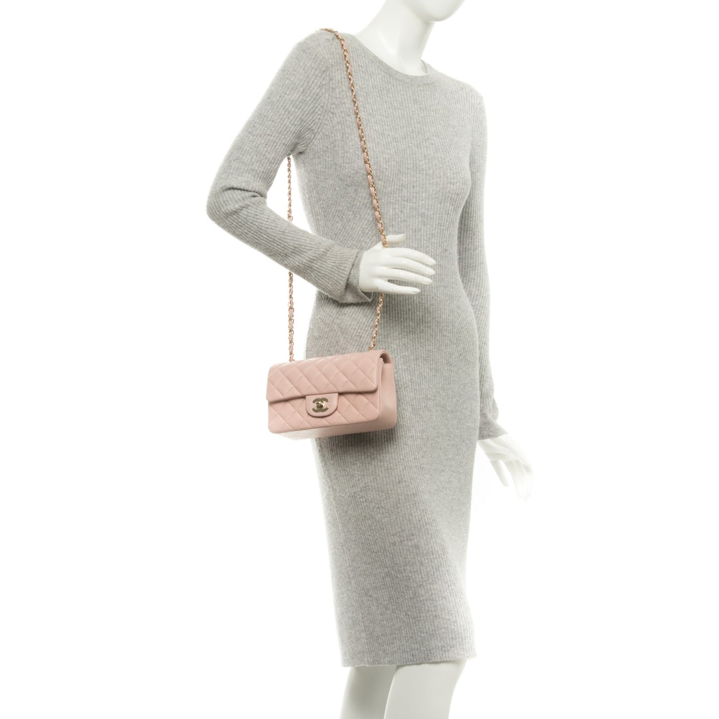 Lambskin Quilted Mini Rectangular Flap Light Pink