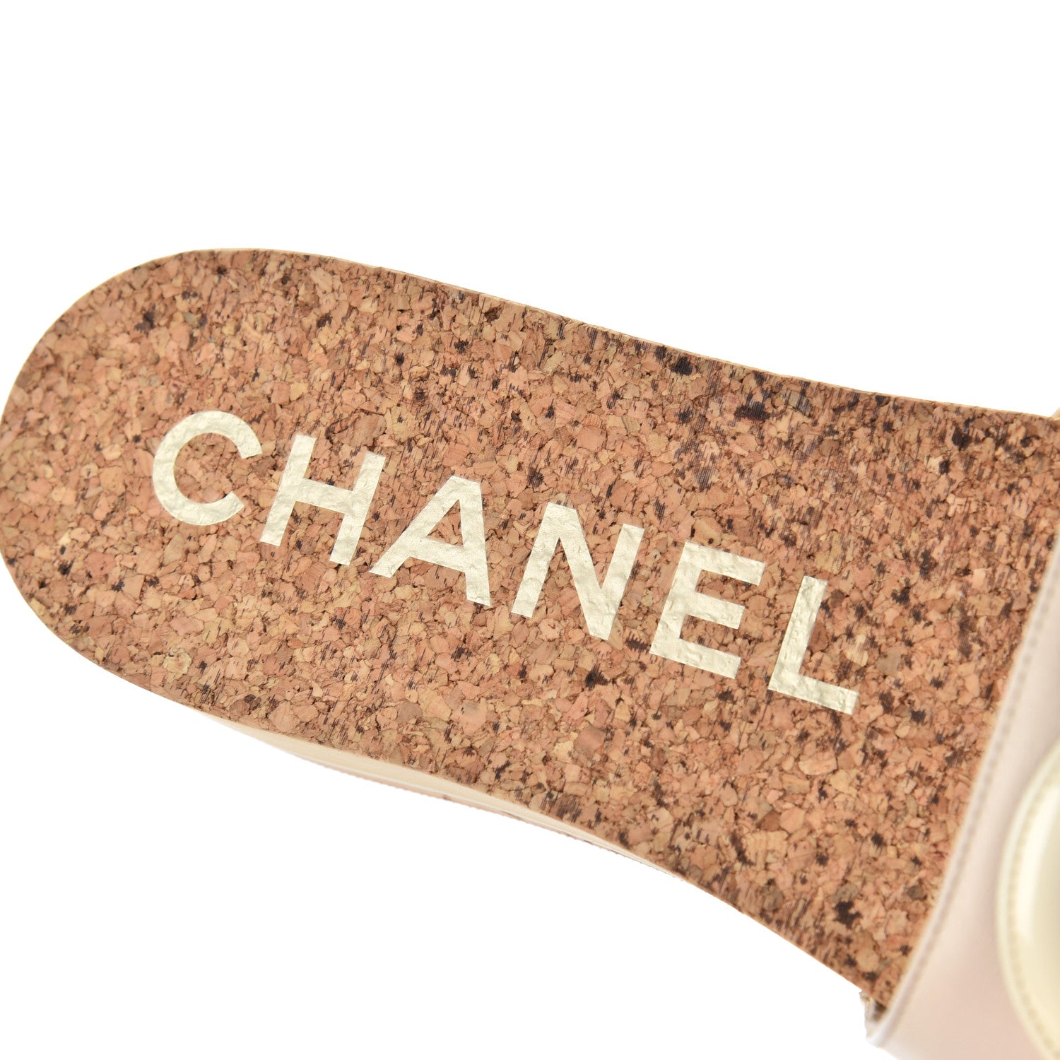 Chanel Patent Calfskin Cork CC Platform Slide Sandals 37 Beige 6 of 10