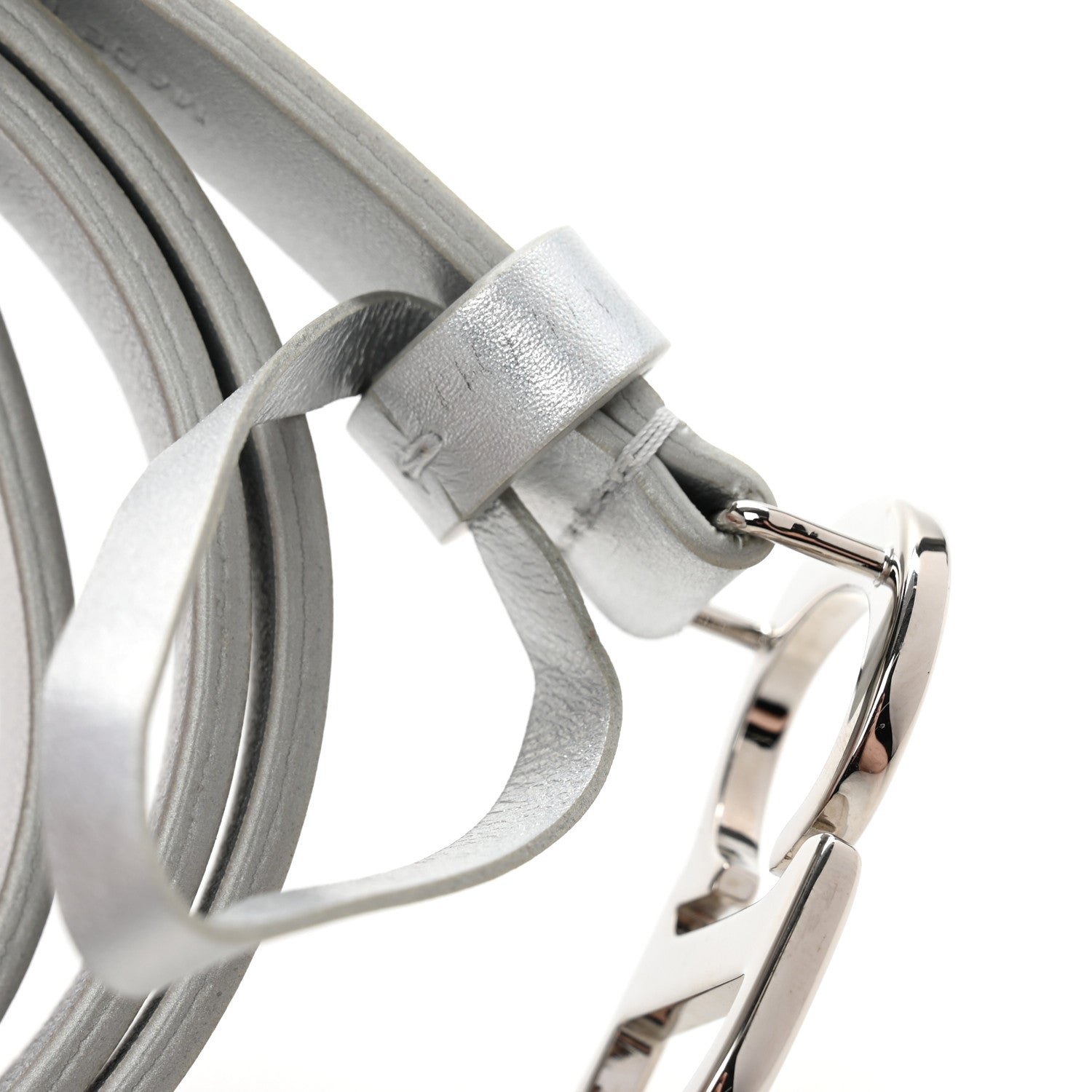 Christian Dior Metallic Calfskin Saddle Belt 80 32 Silver 7 of 8