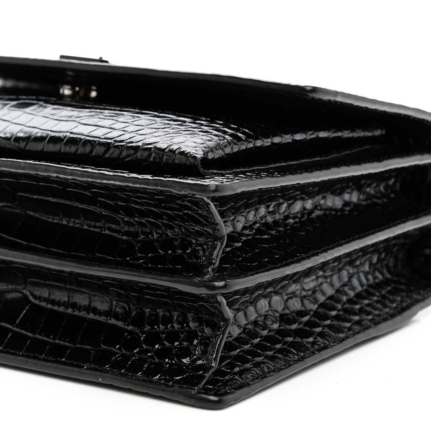 Calfskin Crocodile Embossed Medium Monochrome Monogram Sunset Black