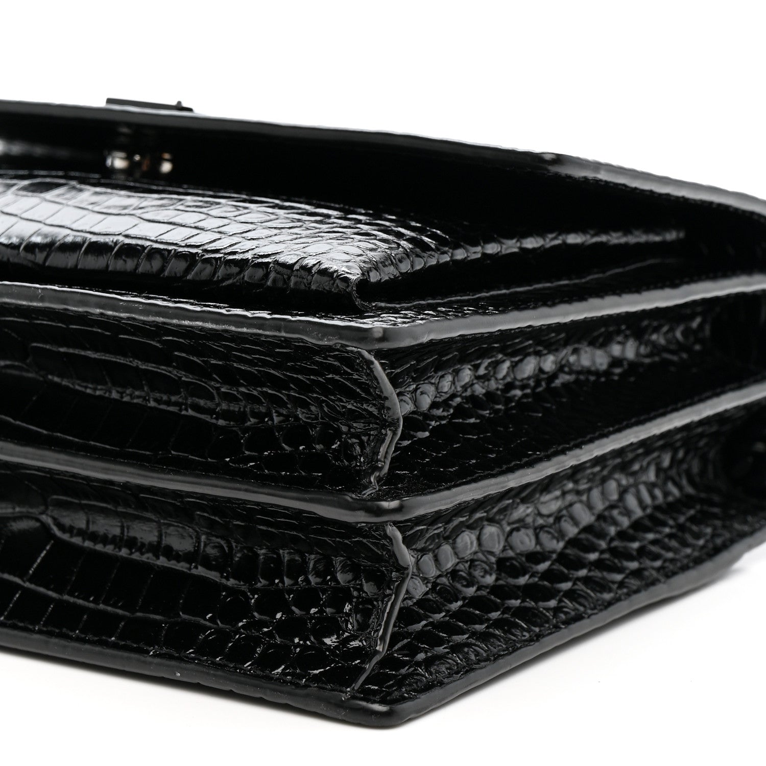 Saint Laurent Calfskin Crocodile Embossed Medium Monochrome Monogram Sunset Black 10 of 10
