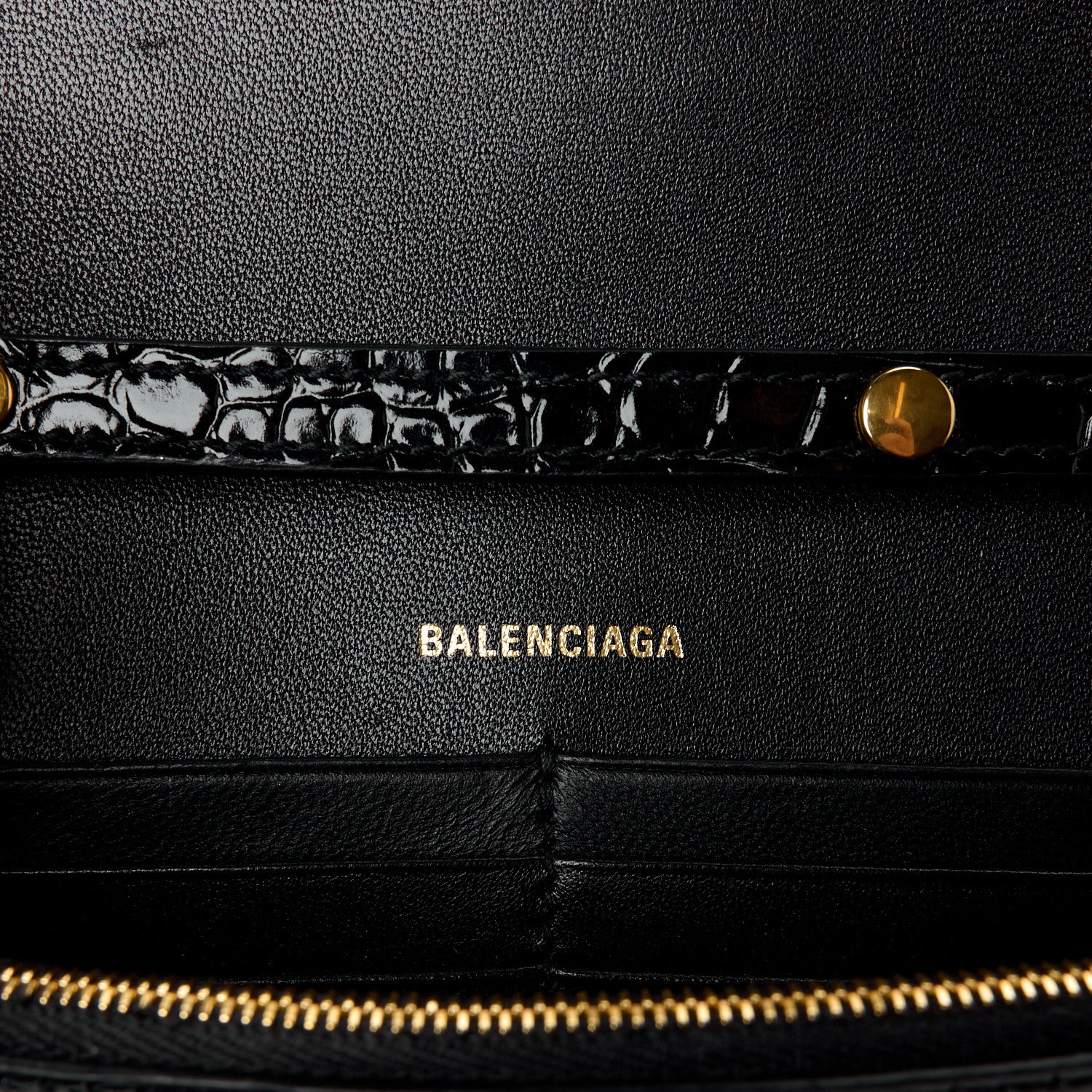 Balenciaga Shiny Calfskin Crocodile Embossed Hourglass Chain Bag Black 6 of 11