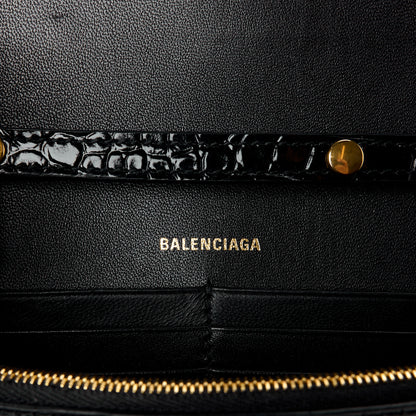 Balenciaga Shiny Calfskin Crocodile Embossed Hourglass Chain Bag Black 6 of 11