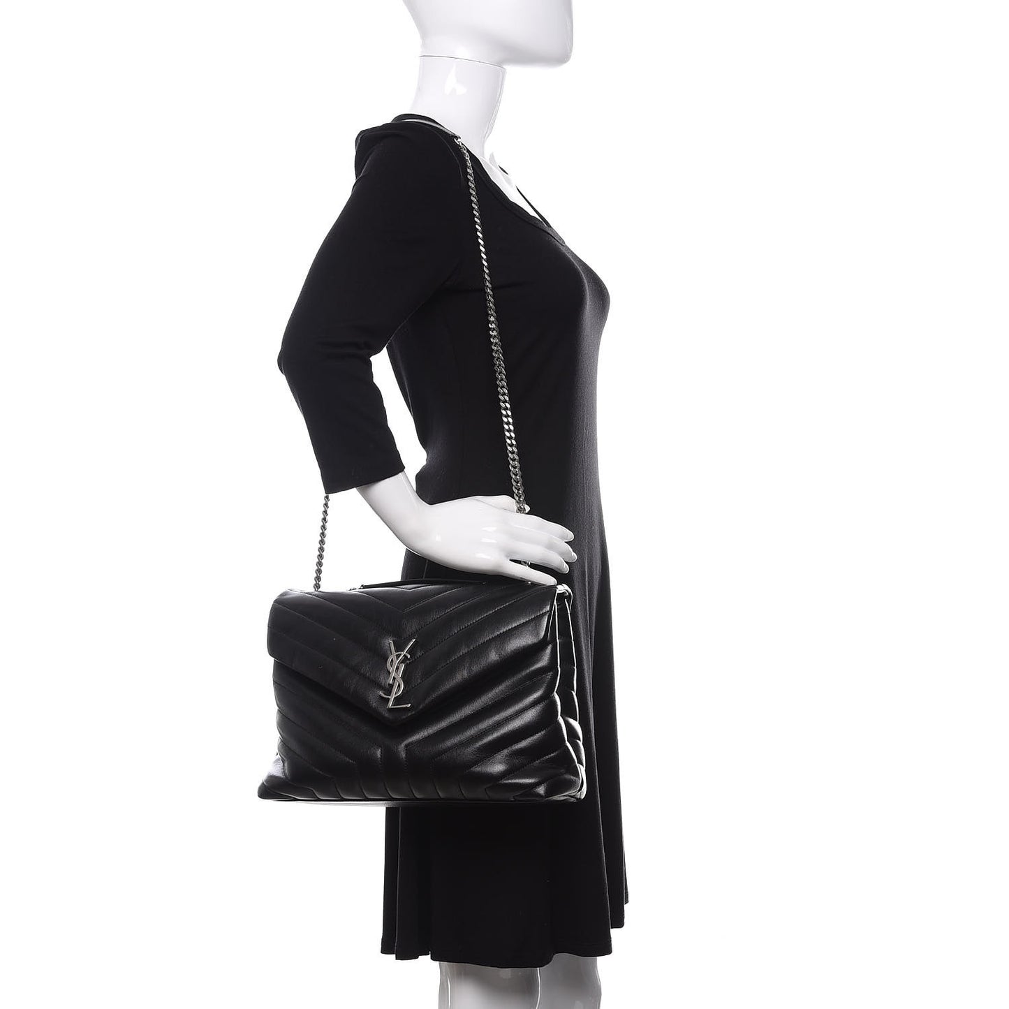 Calfskin Y Quilted Monogram Medium Loulou Chain Satchel Black