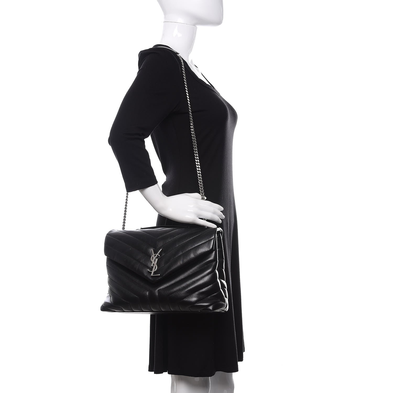 Saint Laurent Calfskin Y Quilted Monogram Medium Loulou Chain Satchel Black 2 of 13
