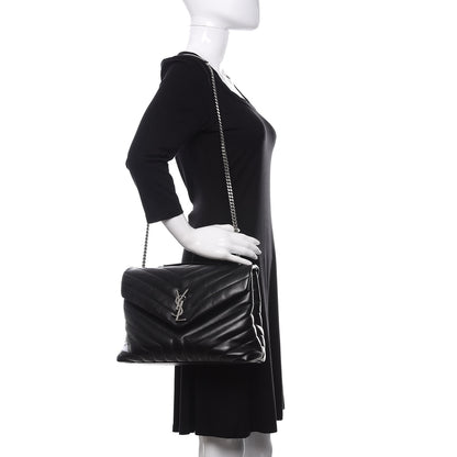 Saint Laurent Calfskin Y Quilted Monogram Medium Loulou Chain Satchel Black 2 of 13