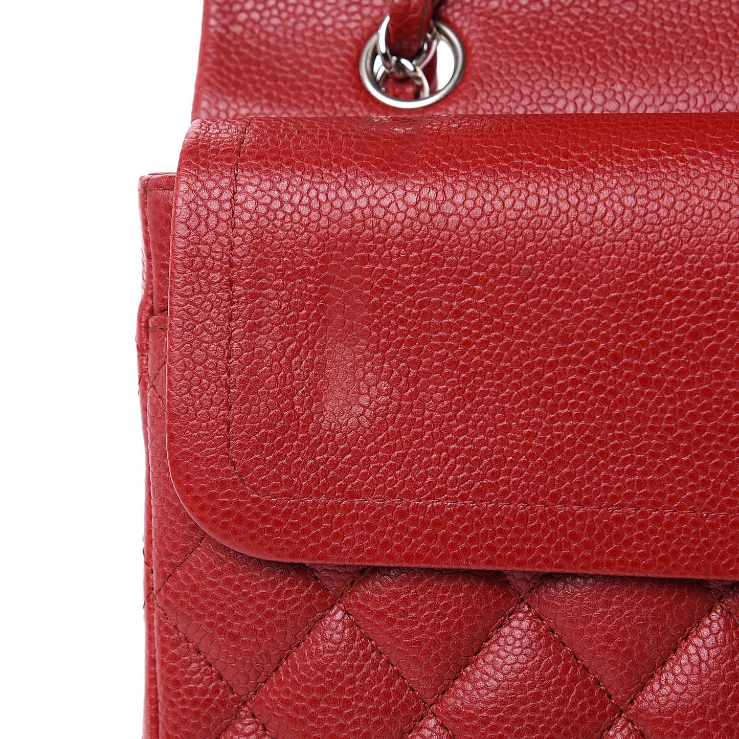 Caviar Quilted Medium Double Flap Red