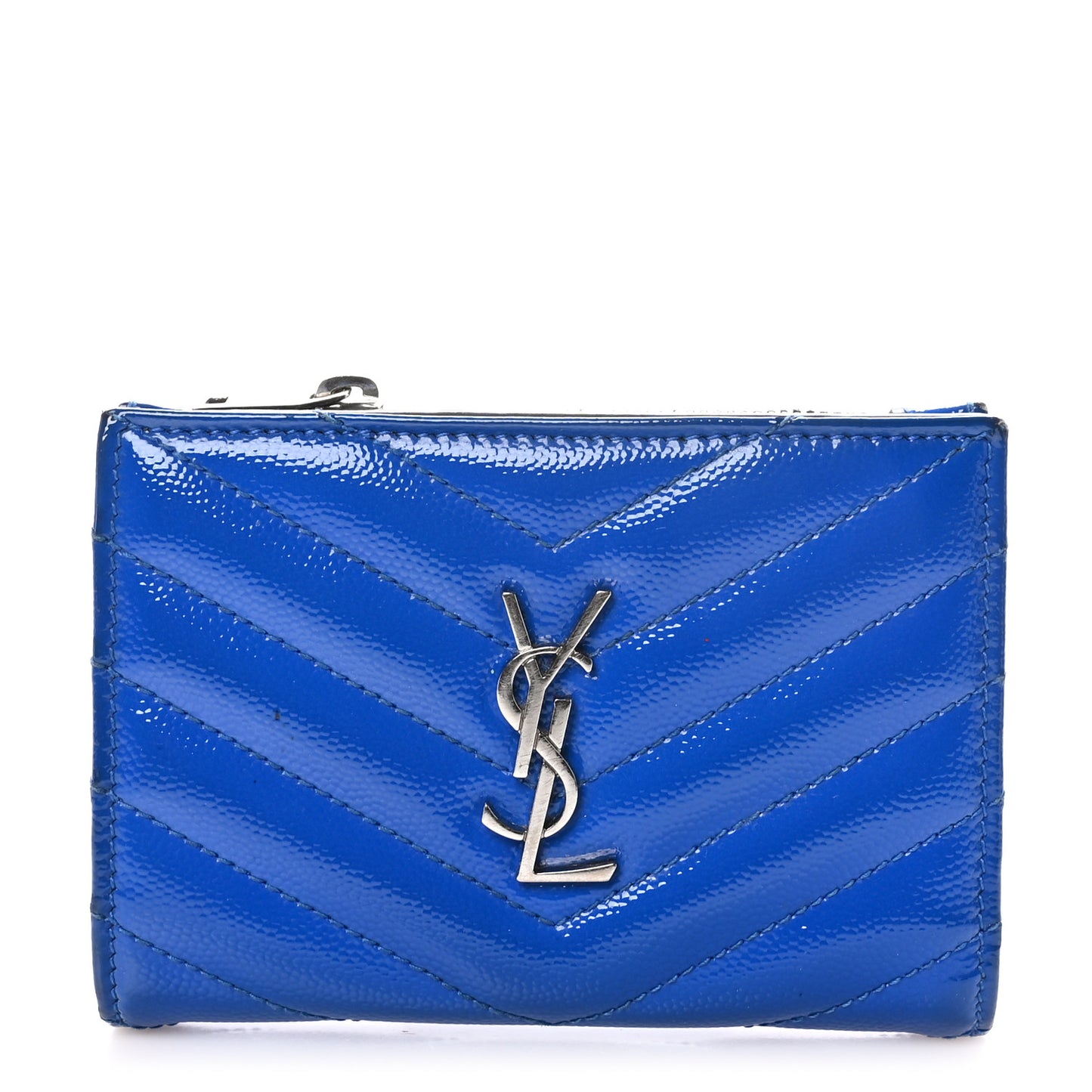 Patent Grain De Poudre Matelasse Chevron Monogram Zipped Two-Part Wallet Royal Blue