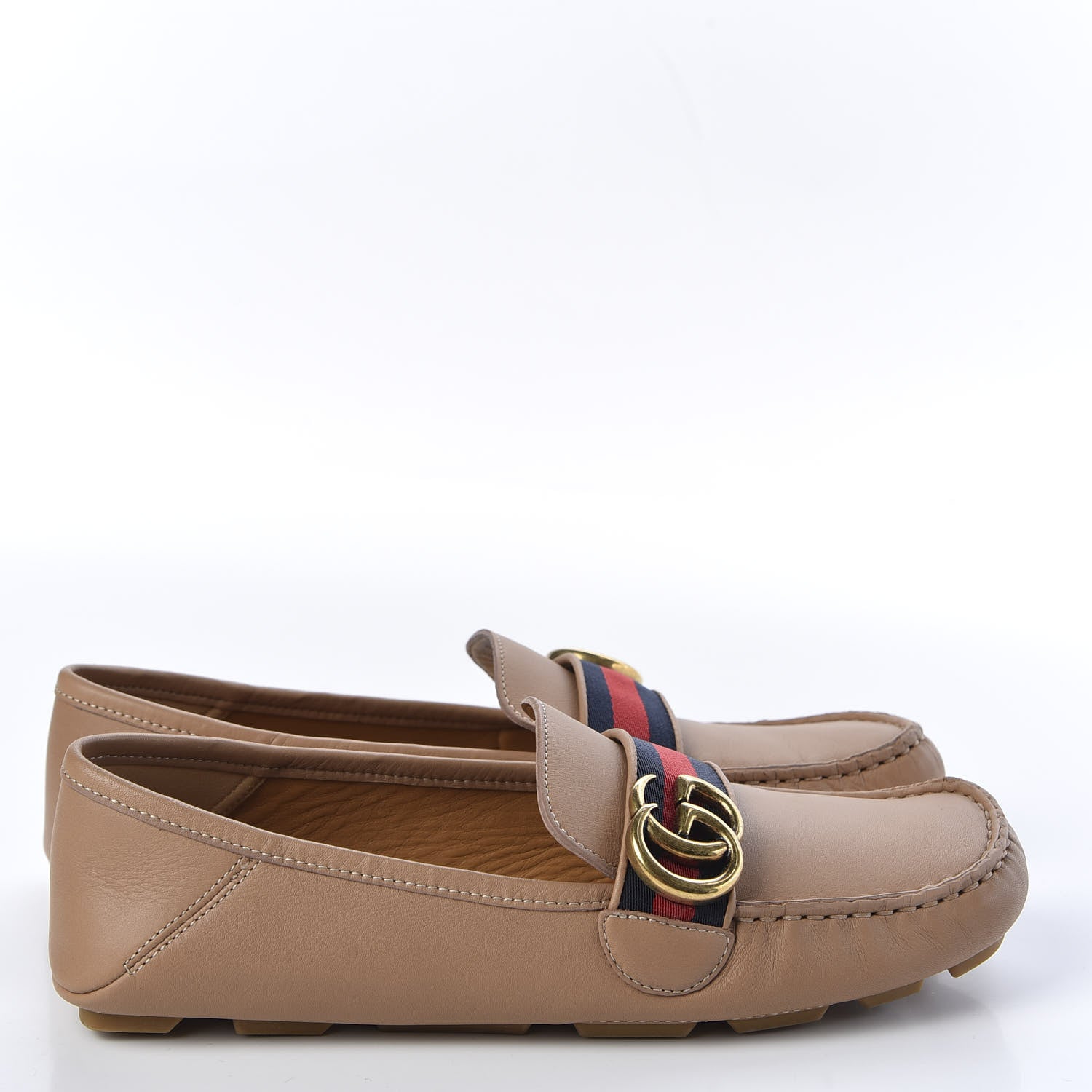 Gucci Calfskin Womens Noel Web Driver Loafers 38.5 Camelia 4 of 10