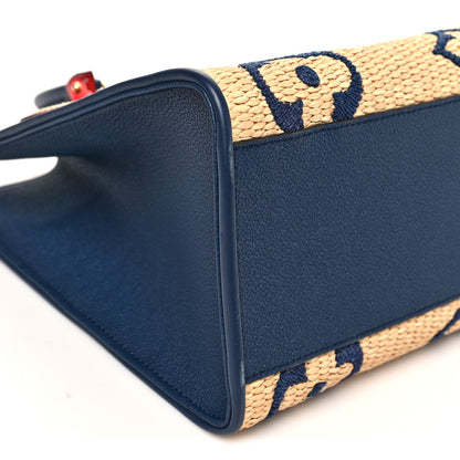 Louis Vuitton Raffia Calfskin Monogram Giant Onthego MM Blue 8 of 9