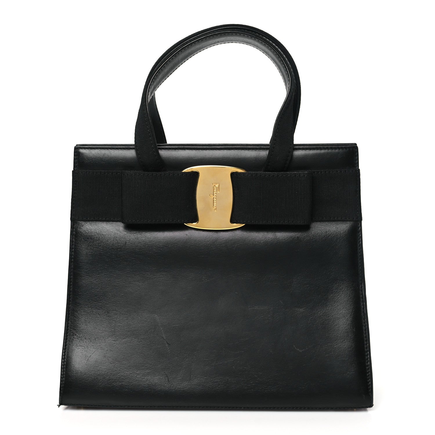 Salvatore Ferragamo Calfskin Vera Bow Top Handle Bag Black 1 of 10