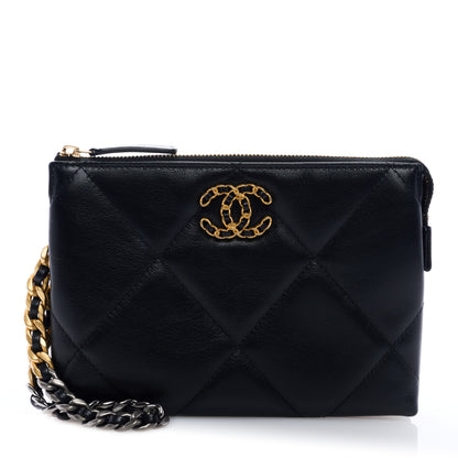 Chanel Shiny Goatskin Quilted Small Chanel 19 Pouch With Handle Black 1 of 7