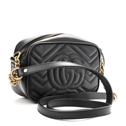 Gucci Calfskin Matelasse Mini GG Marmont Chain Shoulder Bag Black 3 of 12