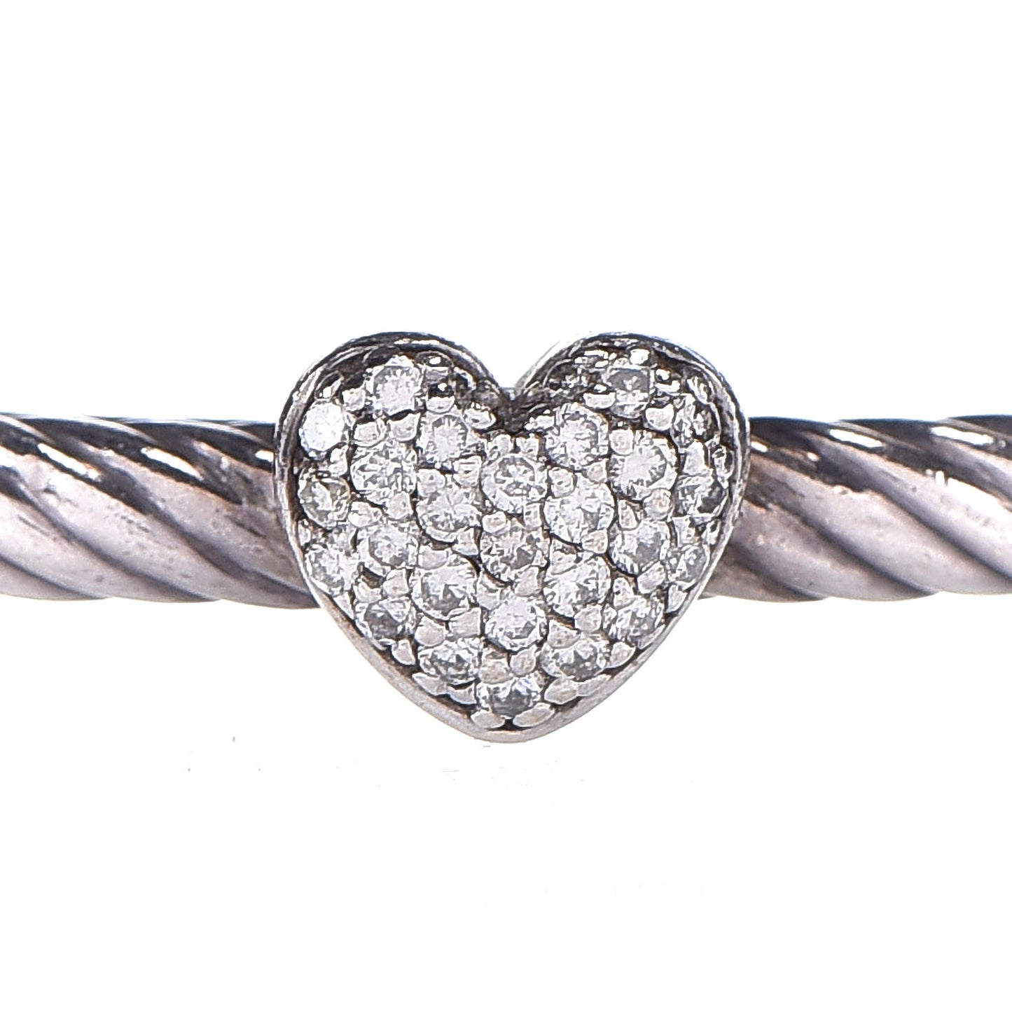 Sterling Silver Diamond 3mm Heart Cable Bangle