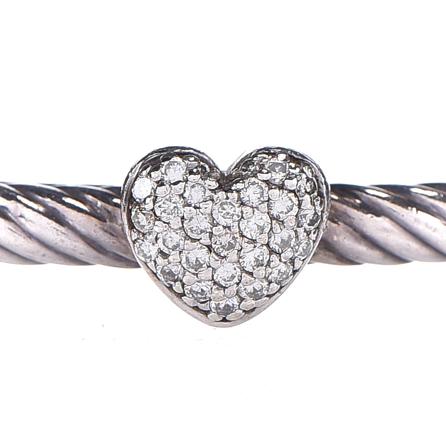 David Yurman Sterling Silver Diamond 3mm Heart Cable Bangle 4 of 5