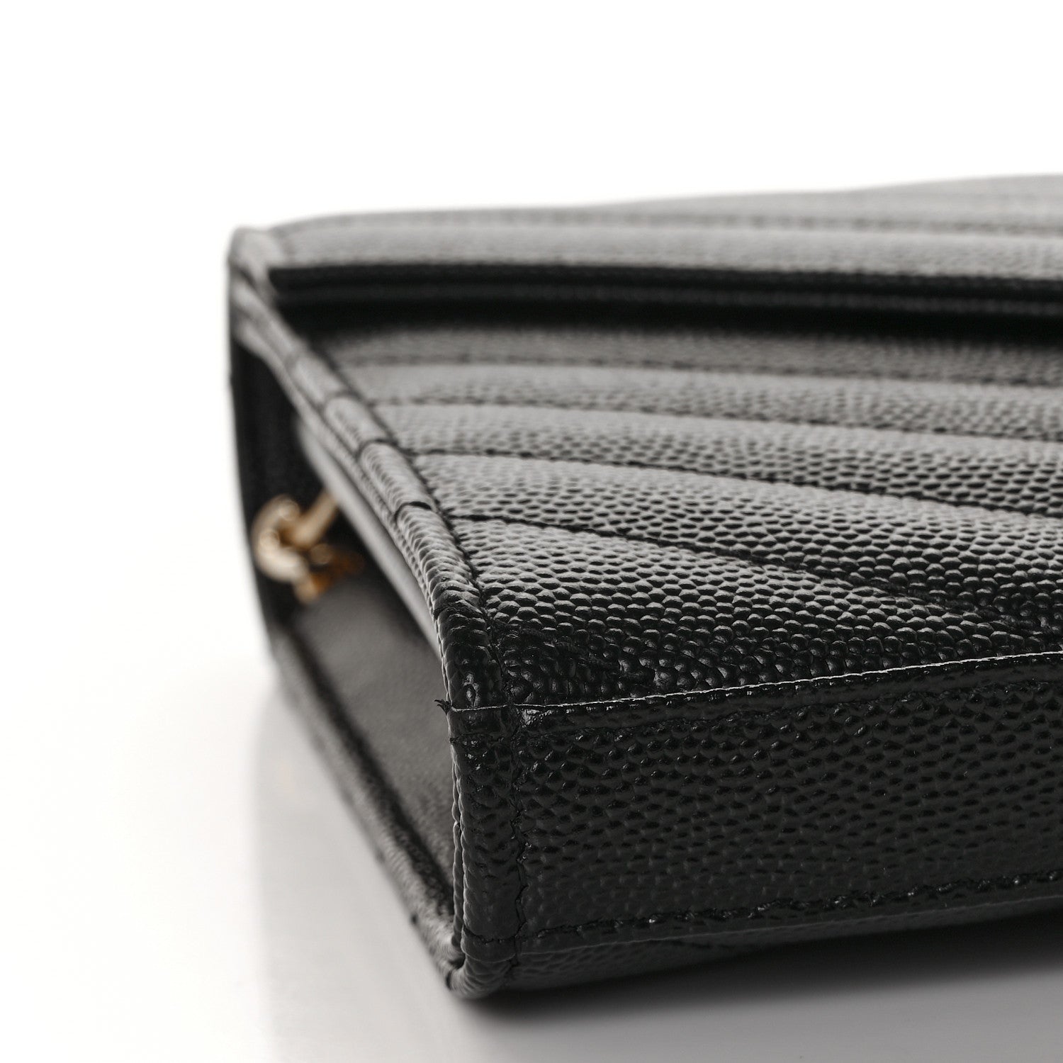 Saint Laurent Grain De Poudre Matelasse Chevron Monogram Chain Wallet Black 6 of 7