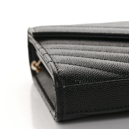Saint Laurent Grain De Poudre Matelasse Chevron Monogram Chain Wallet Black 6 of 7