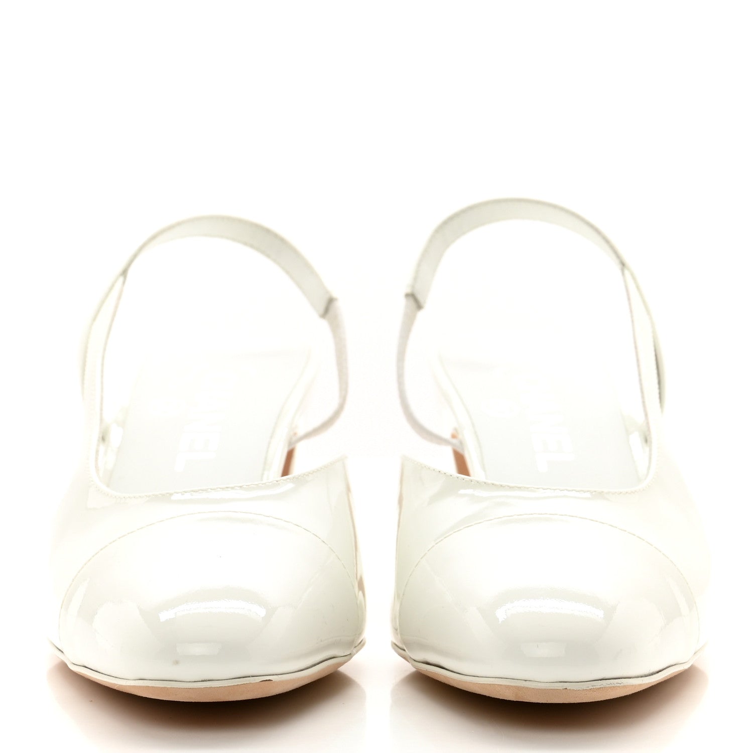 Chanel Patent Calfskin Cap Toe CC Slingback Pumps 38 White 2 of 8
