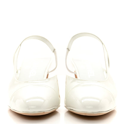 Chanel Patent Calfskin Cap Toe CC Slingback Pumps 38 White 2 of 8