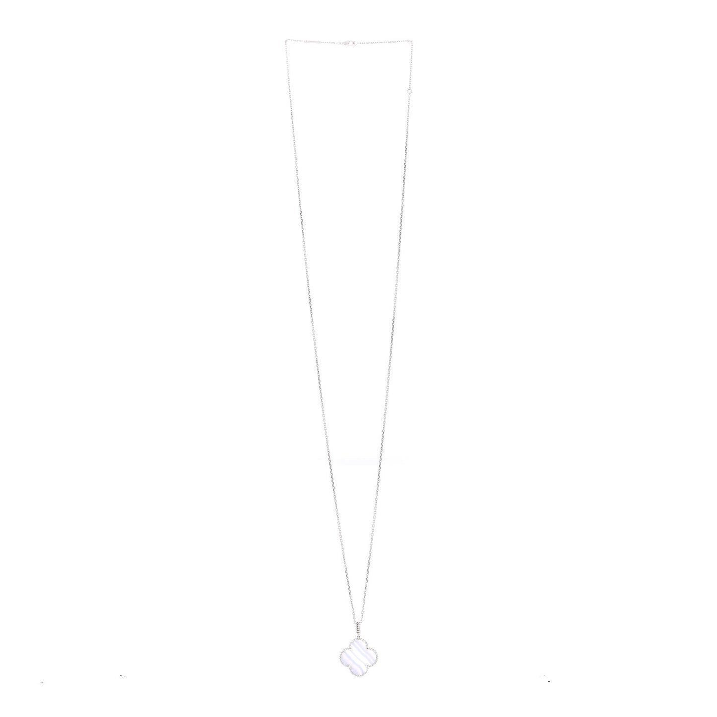 18K White Gold Chalcedony Magic Alhambra Pendant Long Necklace