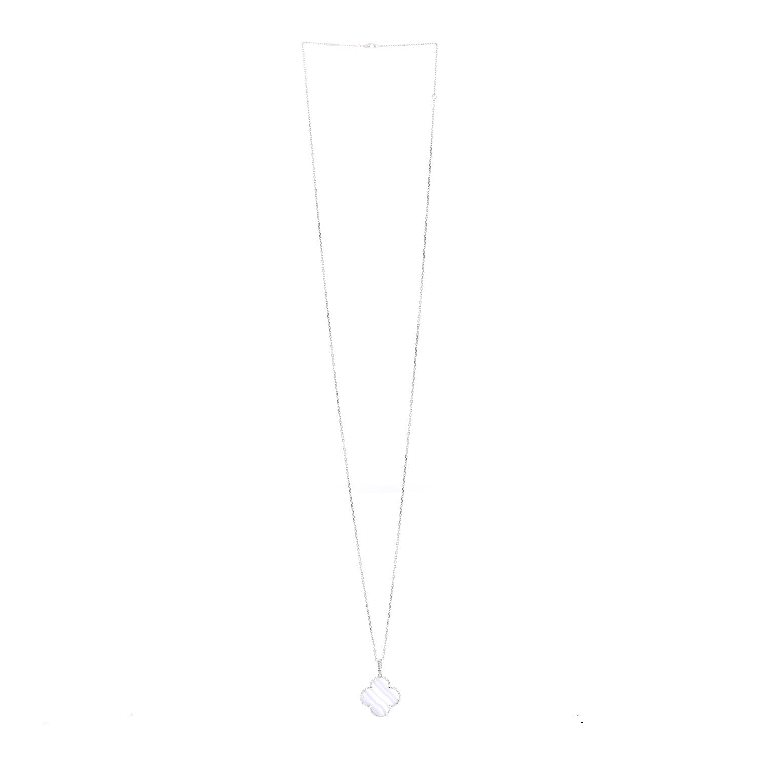Van Cleef & Arpels 18K White Gold Chalcedony Magic Alhambra Pendant Long Necklace 3 of 6