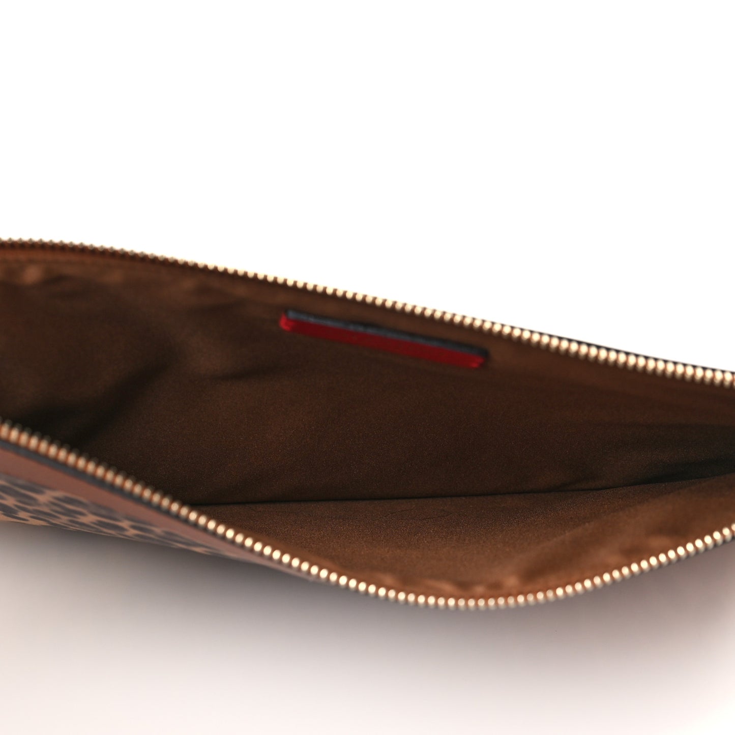 Calfskin Leopard Print City Safari Large Pouch Brown