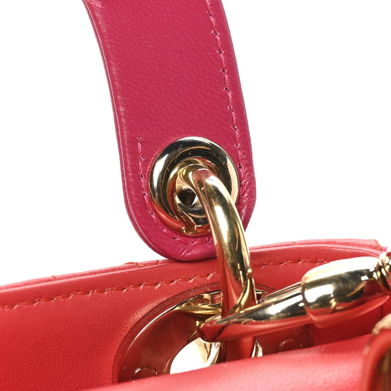 Christian Dior Lambskin Cannage Mini Bi-Color Lady Dior Red Fuchsia 11 of 11