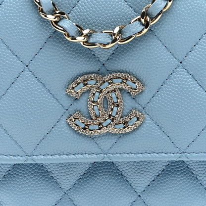 Chanel Caviar Quilted Crystal CC Phone Case With Chain Light Blue 8 of 10