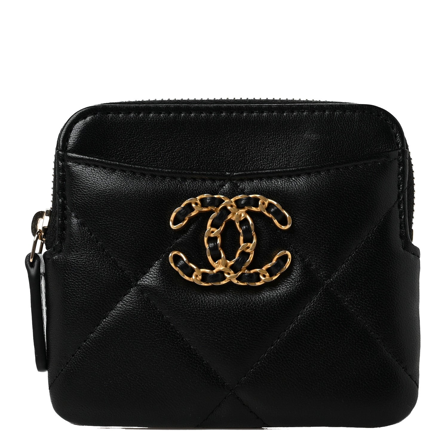Chanel Lambskin Quilted Chanel 19 Zip Card Holder Wallet Black 1 of 10