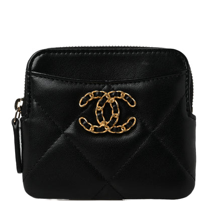 Chanel Lambskin Quilted Chanel 19 Zip Card Holder Wallet Black 1 of 10