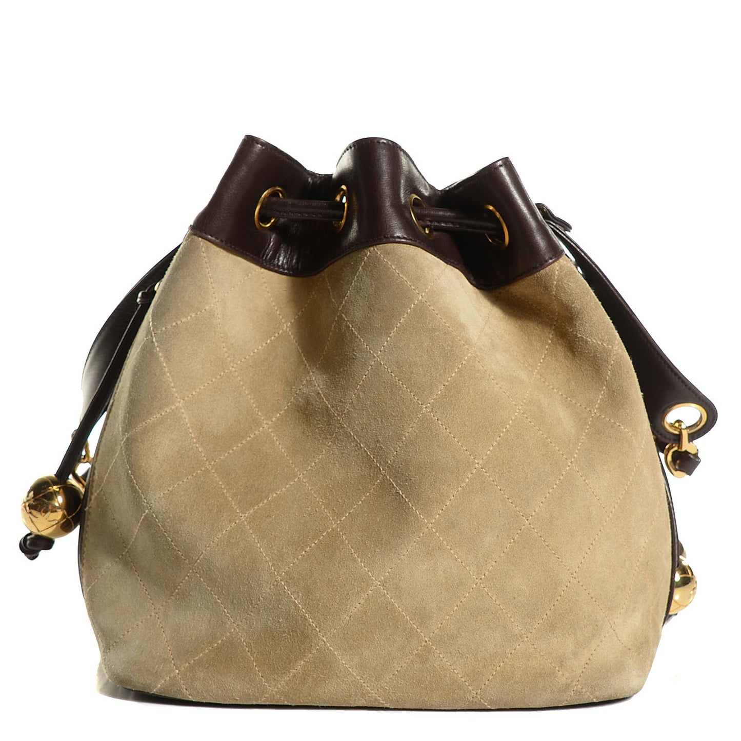 Calfskin Suede Drawstring Shoulder Bag Beige