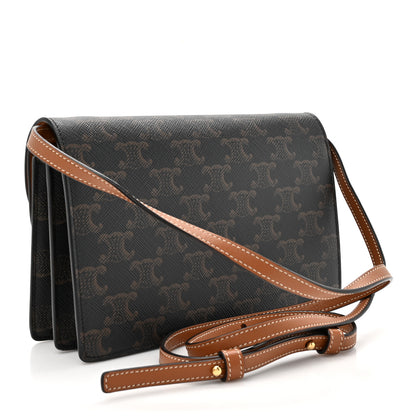 Celine Triomphe Canvas Lambskin Wallet On Strap Tan 3 of 15