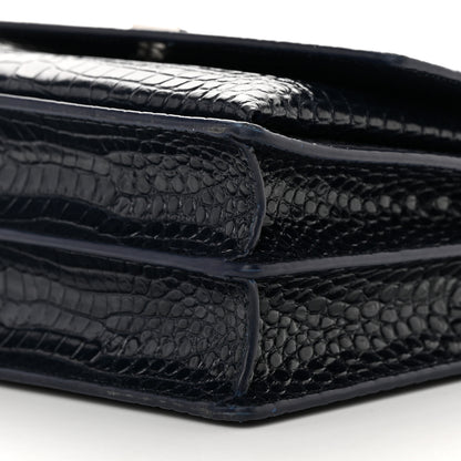 Saint Laurent Calfskin Crocodile Embossed Medium Monogram Sunset Navy 9 of 17