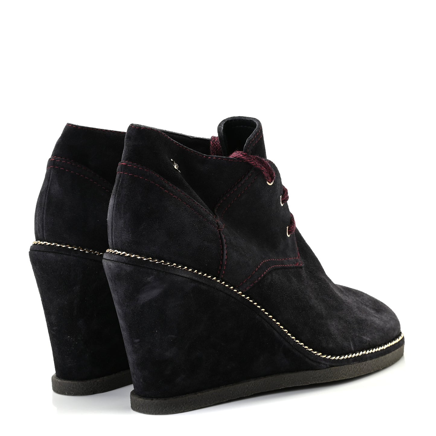 Suede Calfskin Lace Up Wedge Booties 39.5 Dark Blue