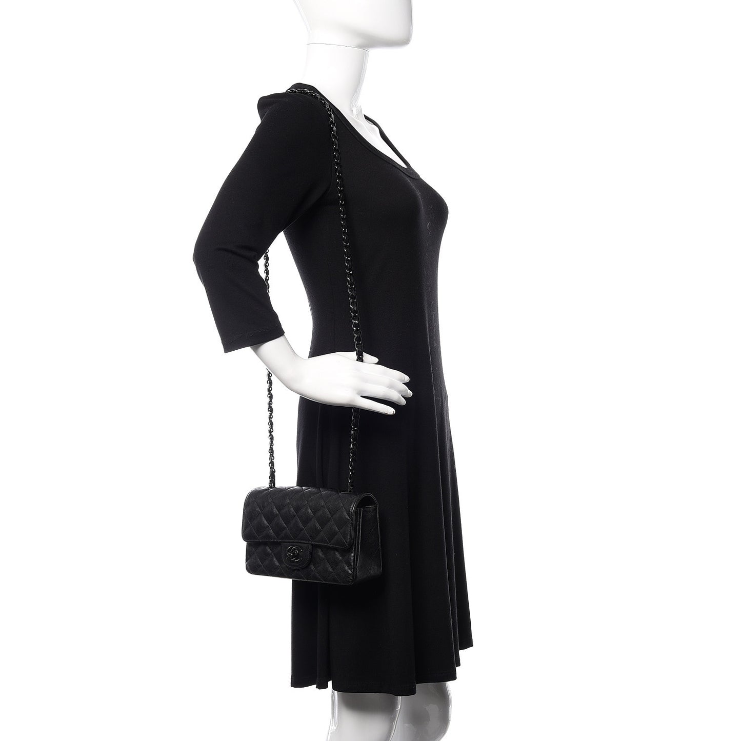 Crumpled Calfskin Quilted Mini Rectangular Flap So Black