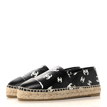 Chanel Lambskin Printed CC Espadrilles 37 Black White 3 of 8