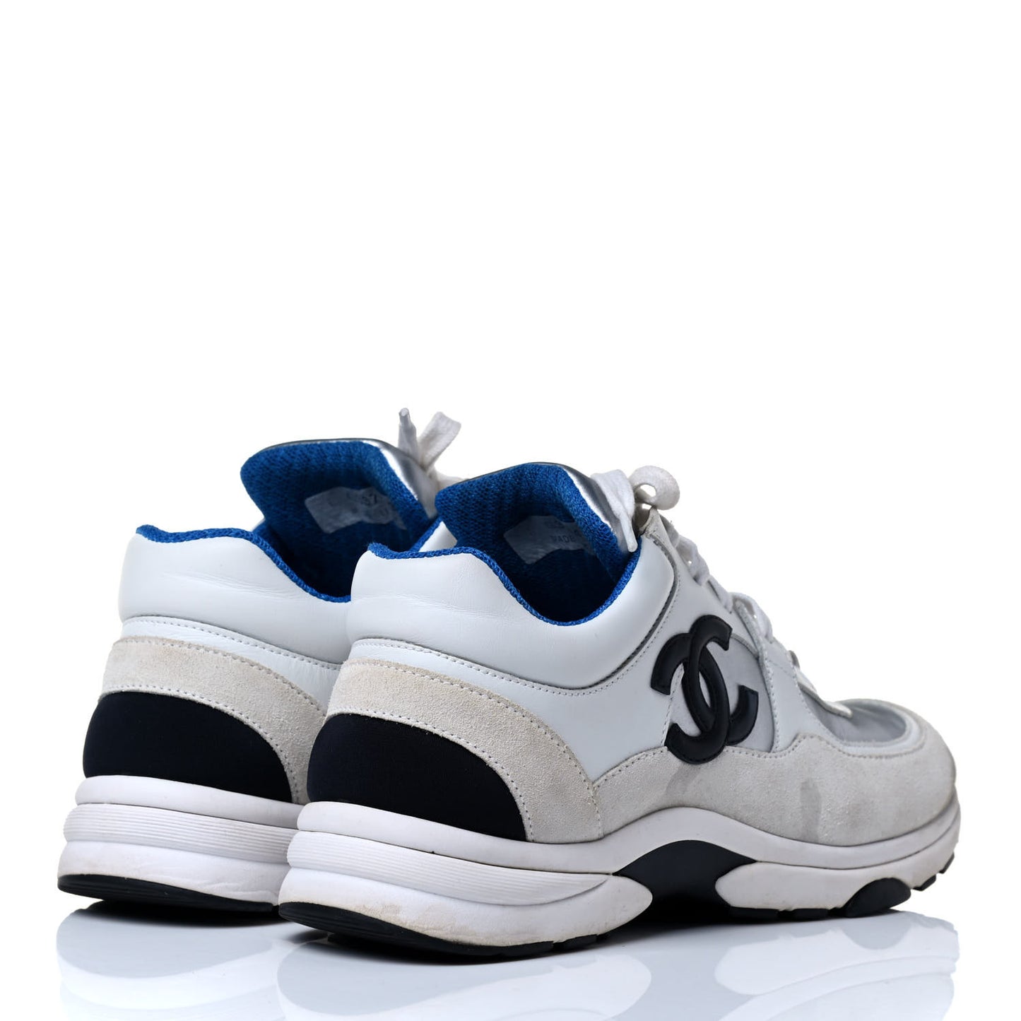 Suede Calfskin Womens CC Sneakers 37 White Silver Blue