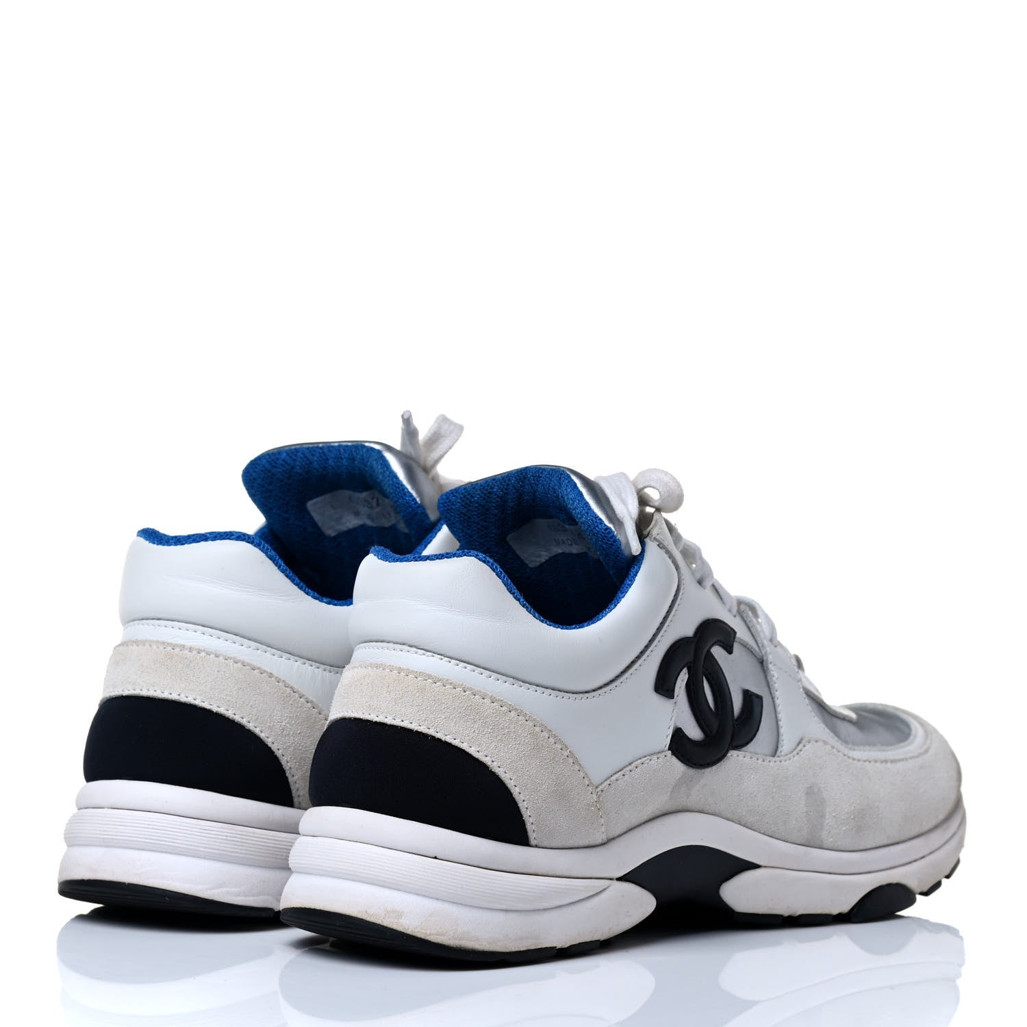 Chanel Suede Calfskin Womens CC Sneakers 37 White Silver Blue 6 of 8